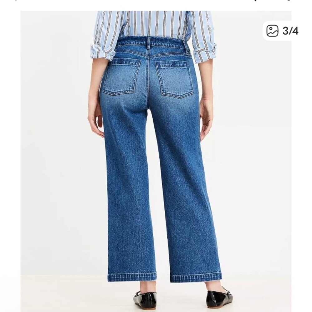 LOFT Petite Sailor High Rise Wide Leg Crop Jeans in Vintage Indigo Wash (4/27P) - Picture 3 of 8